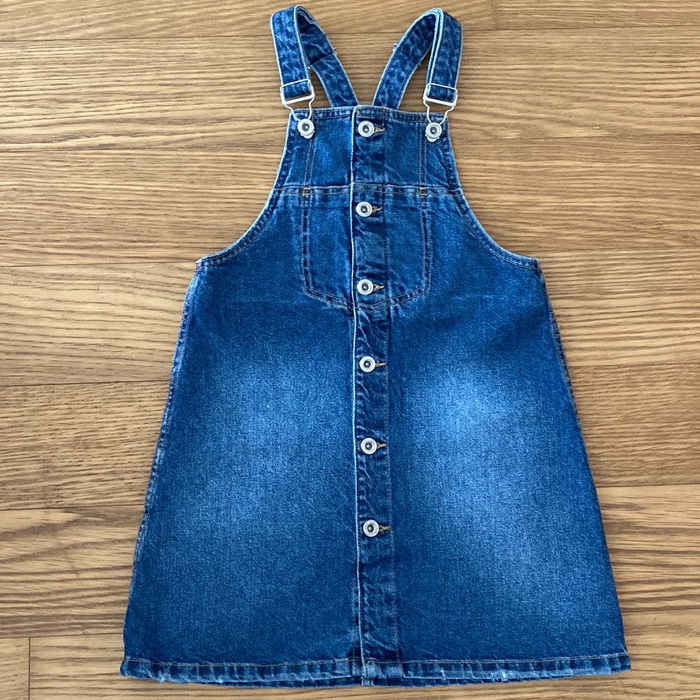 Zara Kids Denim Collection Girl Blue Cotton Overall Skirtall Dress Size 10